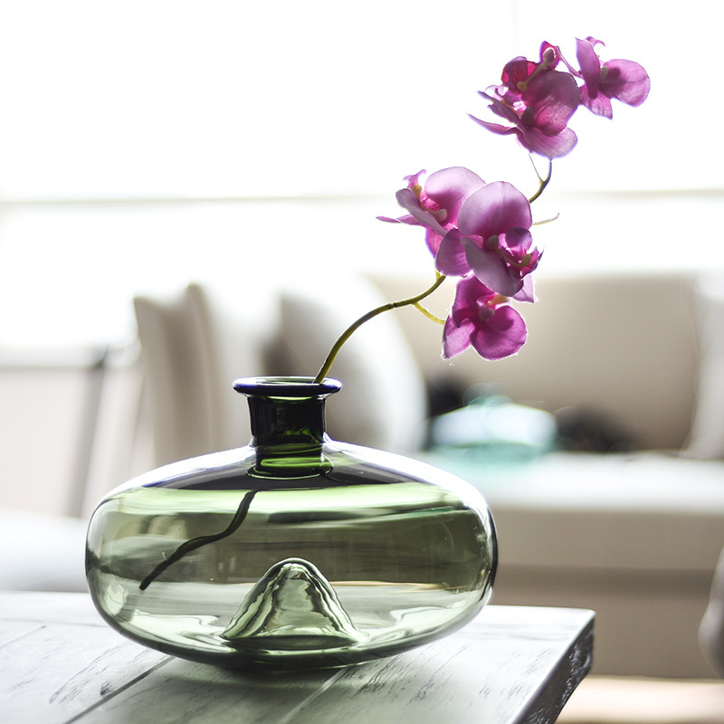 新中式玻璃花瓶禅意大肚花瓶水培花器摆件茶几花插日式样板间花艺