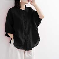Summer 2024 Pure cotton shirt for women, lantern sleeve retro artistic top, loose and slimming, mid-sleeved large-sized shirt for women thumbnail 5