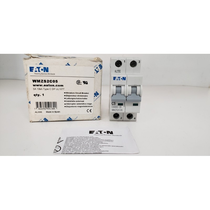 EATON WMZS2C05 (FAZ-C5-2) CIRCUIT BREAKER,2P,5A,277/480VAC,1