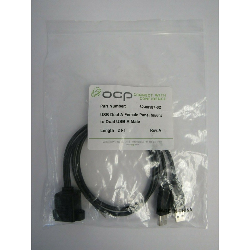 OCP 62-00187-02 USB 双 A 母面板安装双 USB A 公头 2 英尺 40-5