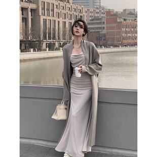 慵懒风针织开衫女超长款外搭大衣2024春秋新款高级感浴袍毛衣外套