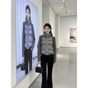 韩版拼接针织袖面包服女冬季立领短款抽绳收腰显瘦多色棉服外套