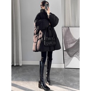 A字版黑色羽绒棉服女2025年新款冬季超好看今年爆款小个子中长款