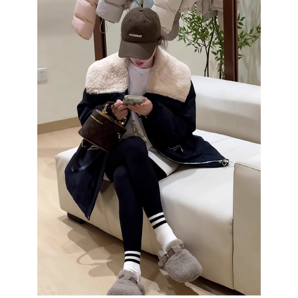 2025新款冬季仿羊羔毛翻领小个子学生棉袄女短款洋气保暖棉服外套