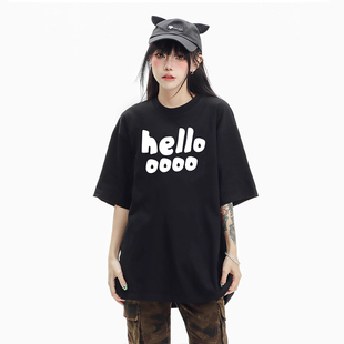 wassup潮牌联名款hallo系列重磅纯棉宽松短袖情侣款T恤男女生同款