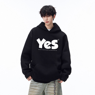 休闲潮 重磅国潮美式 WASSUP潮牌休闲YES风格 连帽卫衣男女生情侣款