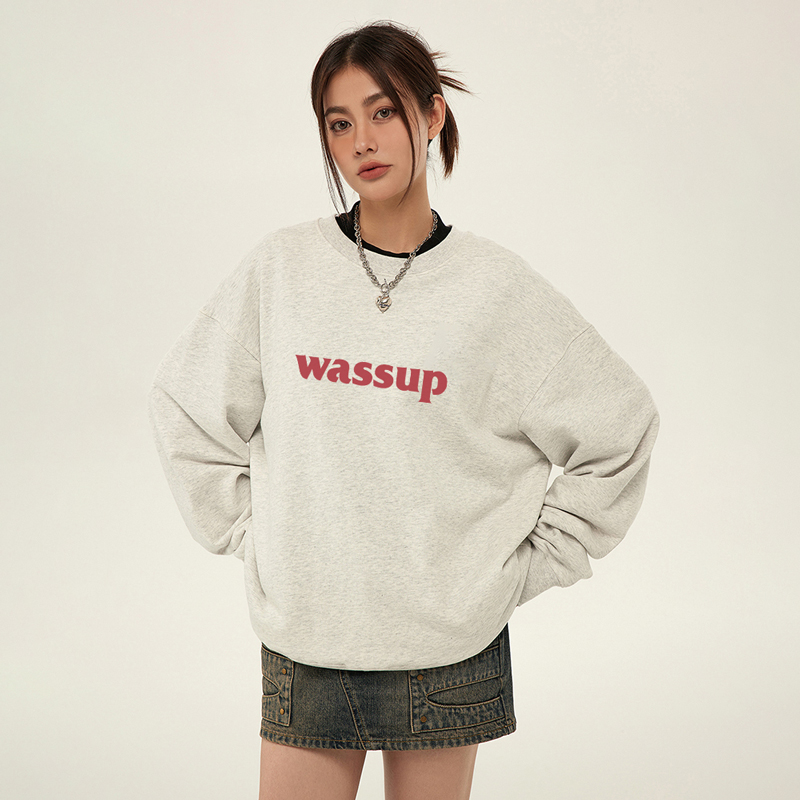 WASSUP潮牌秋冬季新款圆领卫衣男女生情侣款重磅纯棉加绒百搭休闲