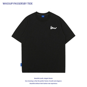 wassup潮牌新款 休闲潮 T恤重磅纯棉美式 简约小标男女生短袖 情侣款