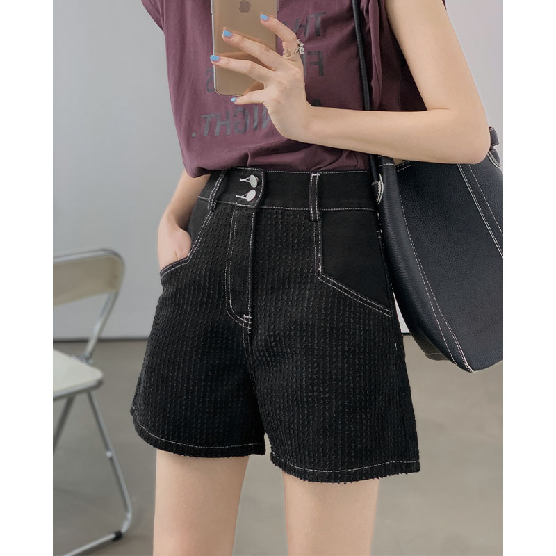 美洋MEIYANG【清仓特卖捡漏】粗线条牛仔短裤 条纹明线高腰裤子