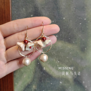 奶油小铃铛~【好运降铃】Missing原创设计珍珠红果子串珠耳饰耳夹