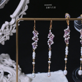 Missing原创海洋系列天然珍珠螺旋温柔紫细长款 漩光 耳饰耳夹