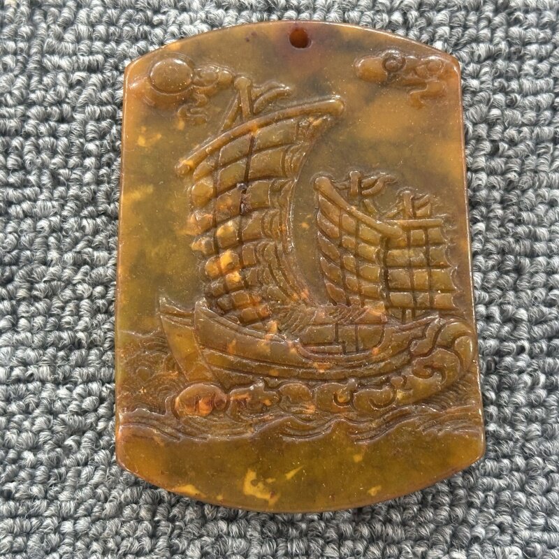 古玩岫玉工艺玉雕高古玉老玉捡漏做旧玉佩玉璧摆件玉石车挂件帆船