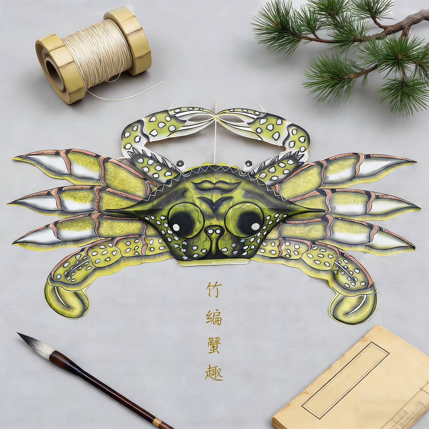 立体螃蟹风筝不飞装饰布展道具传统复古纯手工轧制竹骨架手绘图案