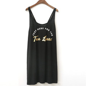 欧美风长款 吊带背心性感外穿休闲字母印花背心裙弹力内搭露背上衣