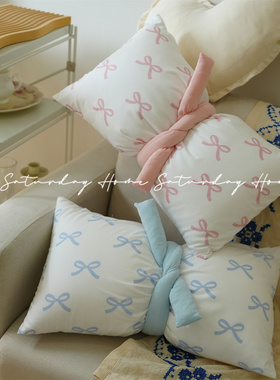 韩式ins风蝴蝶结绑带少女心抱枕沙发客厅靠枕全棉含芯