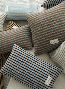 秋冬新款羊羔绒条纹美拉德复古腰枕抱枕办公椅沙发长方形靠垫靠枕