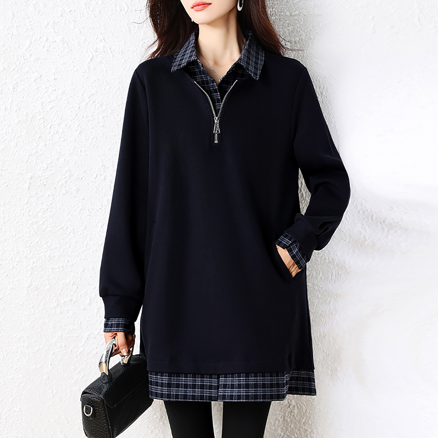 欧货大码翻领假两件卫衣