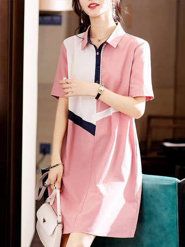 粉色POLO领高端连衣裙女