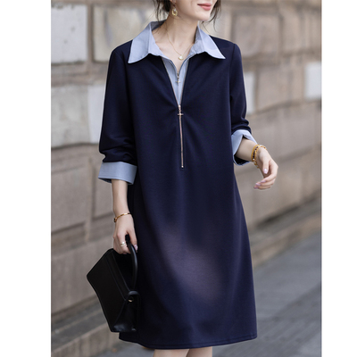 欧货大码假两件翻领连衣裙