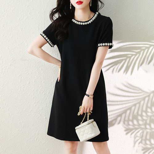 法式高级感重工钉珠黑色连衣裙