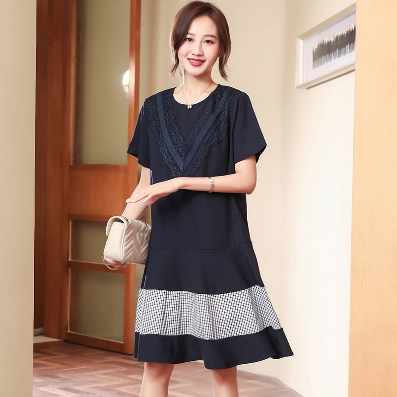 素木 欧货蕾丝拼接荷叶边连衣裙女夏装2021新款宽松大码胖mm裙子