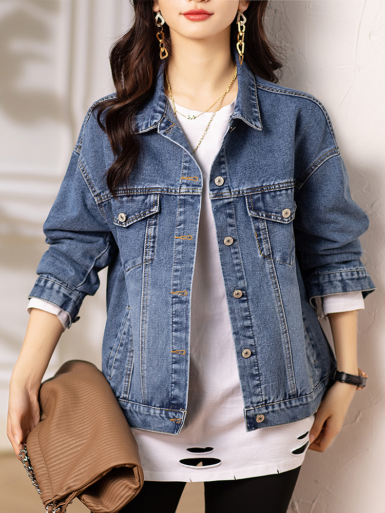 九月陌墨大码休闲牛仔短外套女2