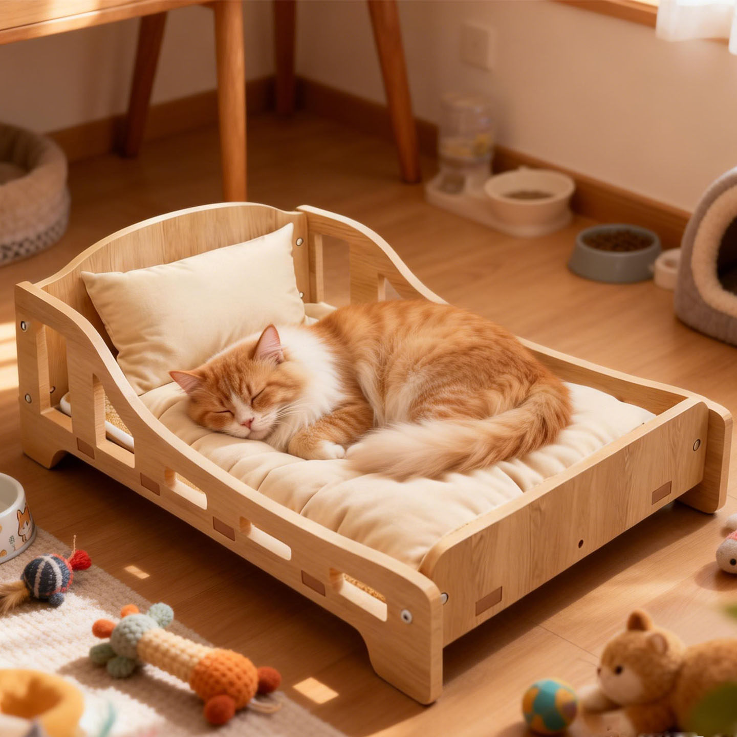 2025新款宠物床离地猫床猫窝保暖棉垫款冬季狗狗床木质围栏床狗窝