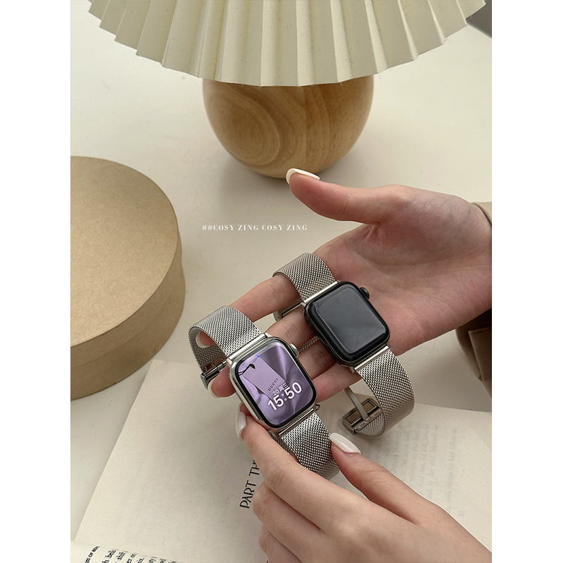 适用iwatch10新款苹果applewatch987代se磁吸米兰尼斯金属手表带