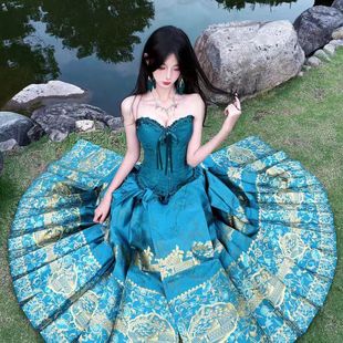 现货复古宫廷风花边收腹塑身衣抹胸背心女蝴蝶结鱼骨塑腰绑带上衣