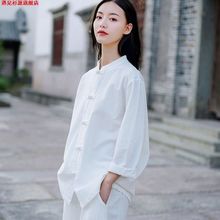 棉麻上衣2024新款中国风复古盘扣茶服衬衫打坐禅修女式练功太极服