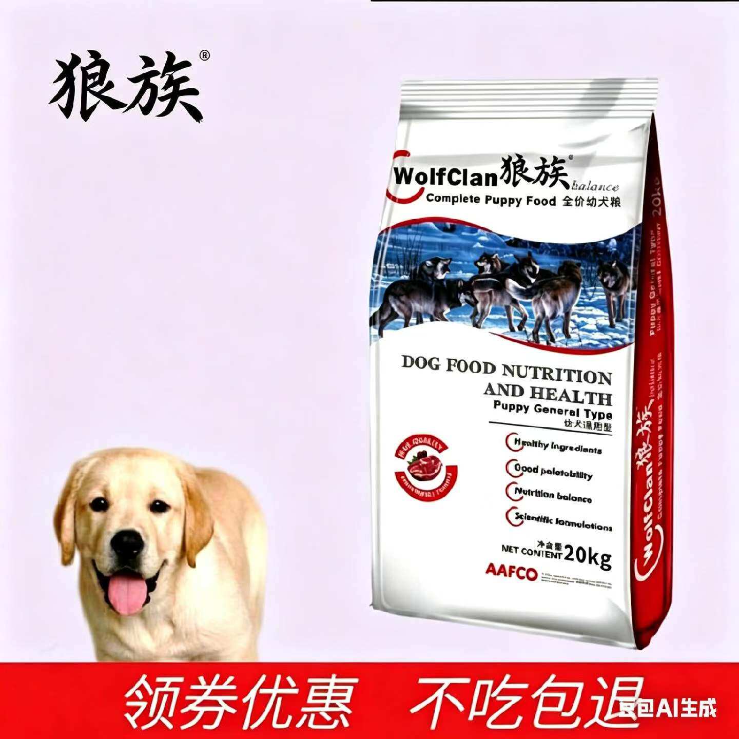 狼族狗粮成犬幼犬20kg萨摩耶哈士奇罗威纳卡斯罗德牧40斤拉布拉多