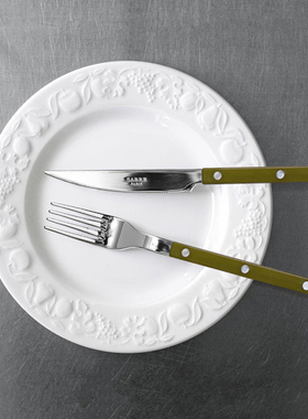 sort法国Sabre Paris青厥绿亮面西餐具套装刀叉勺子复古法式北欧