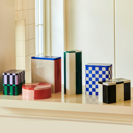 sort丹麦HAY几何拼色金属收纳盒储物盒北欧糖果罐子Tin Container