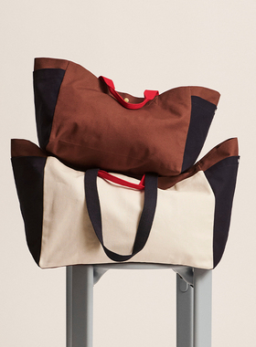 sort丹麦HAY撞色棉布包帆布包手提购物袋大容量旅行包Weekend Bag