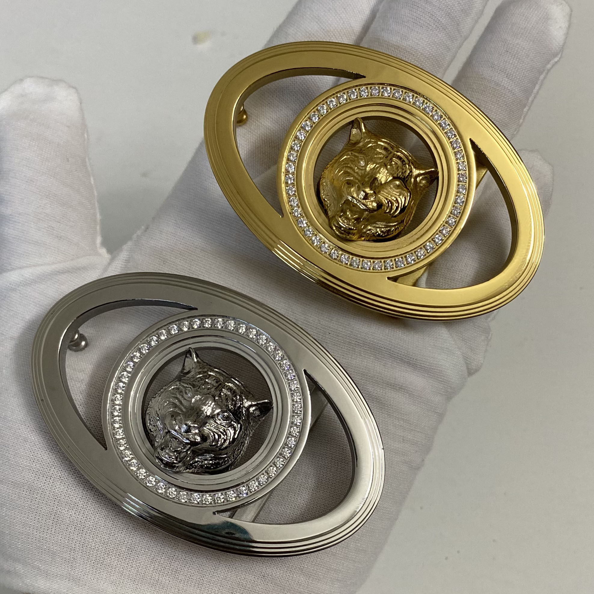 不锈钢平滑扣内穿皮带头挂扣镶钻男士腰带板扣裤带卡扣3.8CM配件