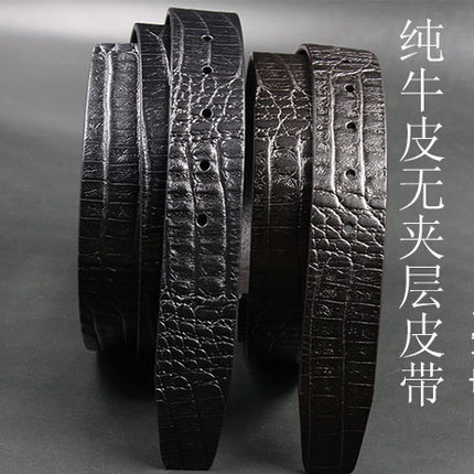 无头皮带身平滑扣真皮腰带男不带头板扣针扣头层纯牛皮条3.4 3.8