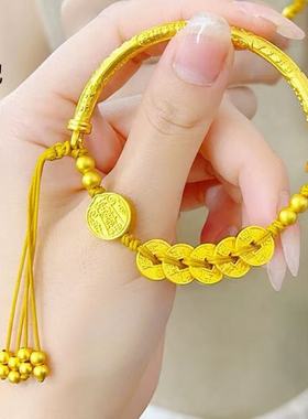 金店同款五帝钱币五路财神半镯编绳手链新中式复古手串送女友礼物