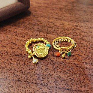 复古碎金子弹力戒指中国风简约高级感指环新中式纳福百搭喜庆戒指