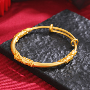 相思藤古法沙金手镯活口推拉女款传承手环树叶镯子网红款货源