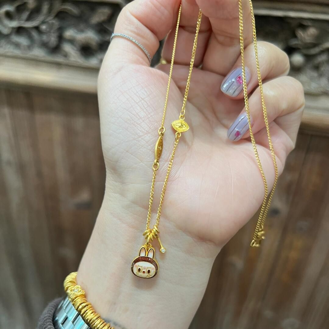 古法黄金色拉布布路路通葫芦吊坠项链女百搭设计精致复古气锁骨链