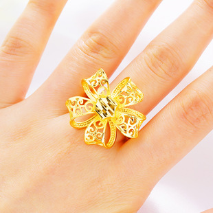 沙金镀黄金蝴蝶结女款大开口戒指 欧币韩版时尚仿黄金硬金饰品