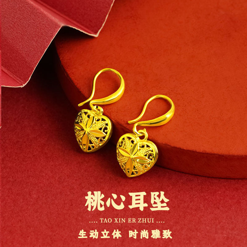 镂空女士桃心耳坠简约立体短款爱心耳钩铜合金耳饰品女流行