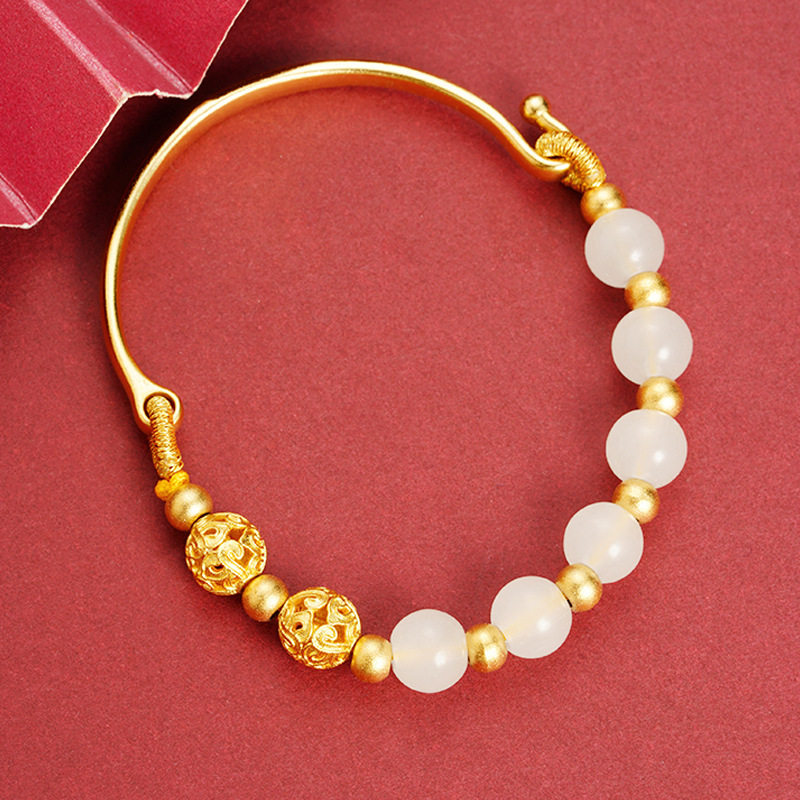 沙金半镯女仿珍珠绣球时尚流行百搭高级感铜合金饰手镯女生日礼物