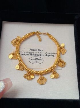 平安喜乐碎金子盘缠流苏手链黄金色轻奢盘缠钱串子精致高级感手绳