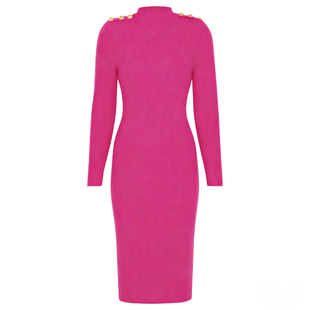 显瘦舒适气质中长连衣裙 通勤肩膀钉扣修身 2628高品质春秋新款 时尚