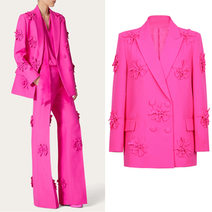 2025春秋新款欧美名媛时尚重工手工立体花朵装饰上衣女士西服套装