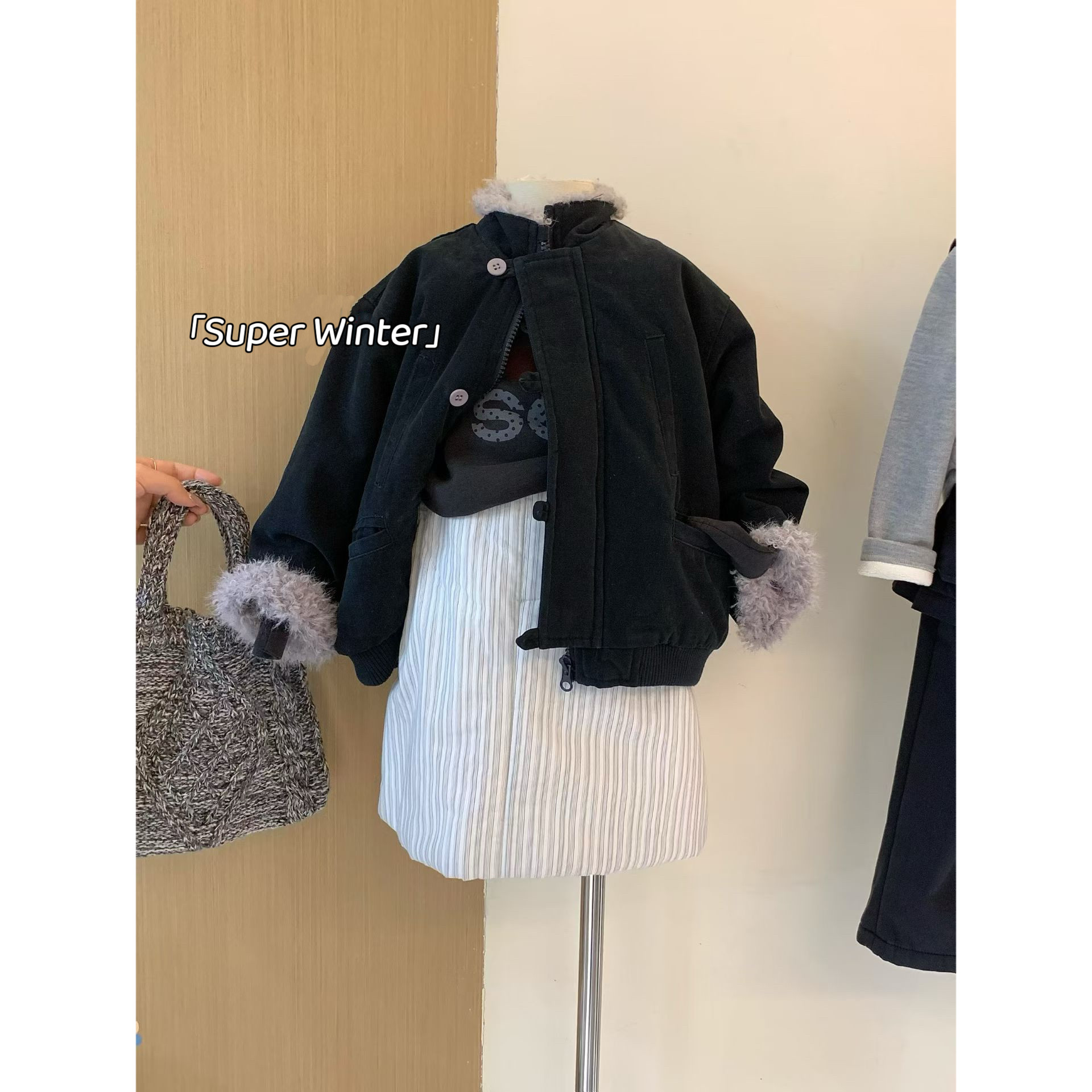 女童冬季毛毛袖加厚棉服