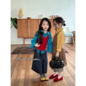 新款 韩版 hy洋气克莱因蓝衬衫 女童秋季 上衣叠穿吊带马甲套装 韩系潮