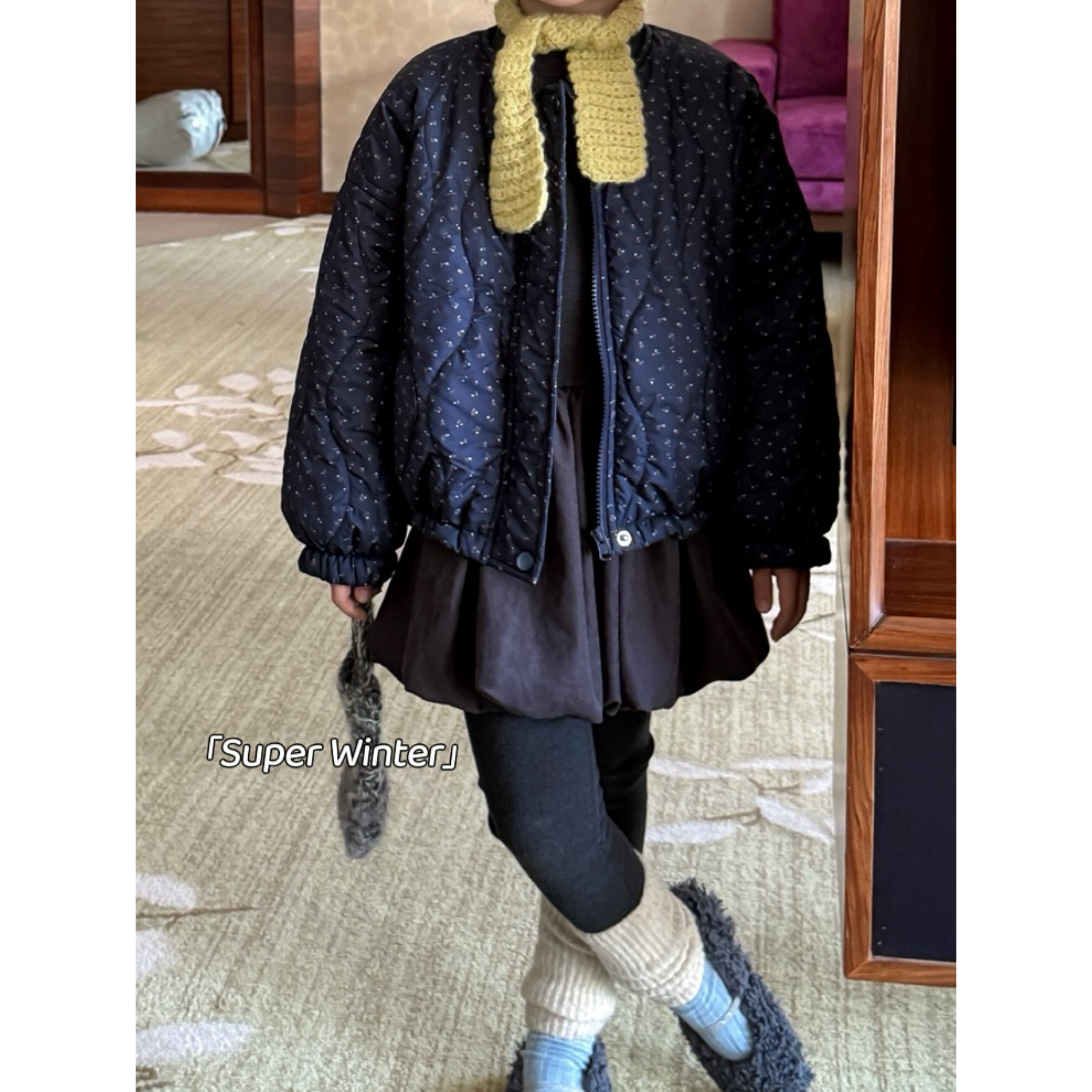 女童冬季碎花加厚棉服外套