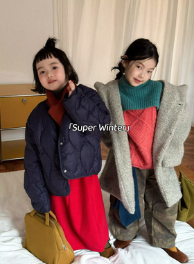 女童冬季新款韩版hy洋气加厚针织连帽中长款外套姐妹装出街套装潮